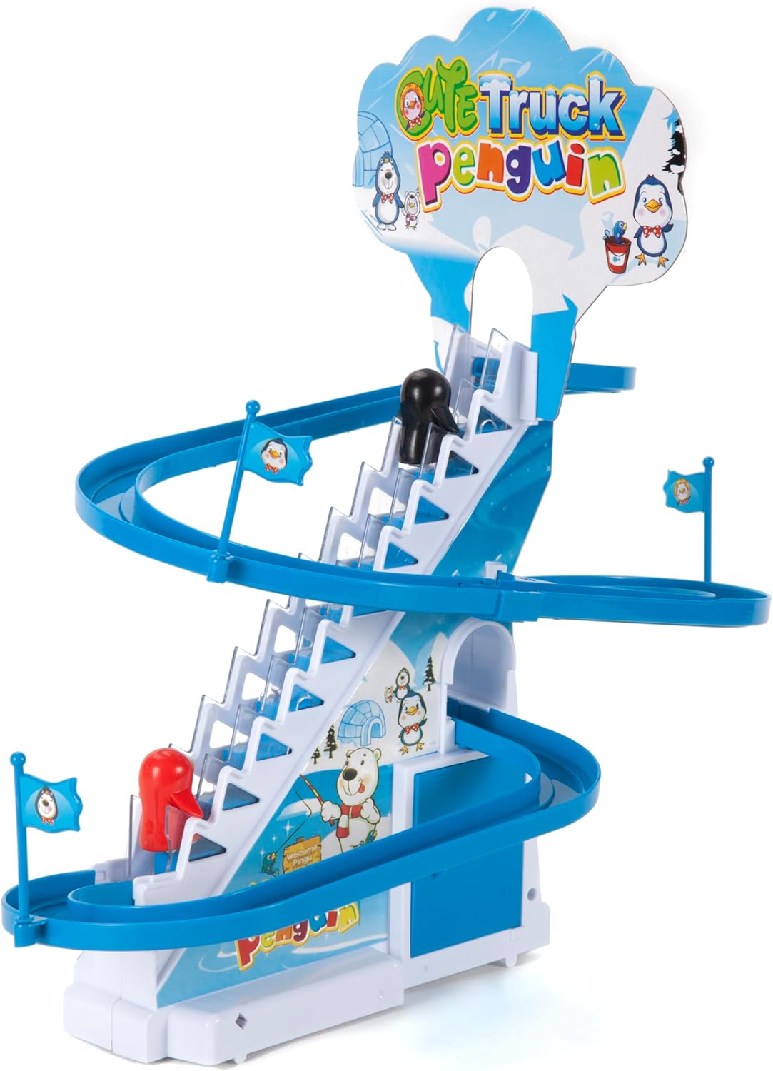 ARSUK Penguin Race Game Toy Playful Musical Roller Coaster Track Playset with Music & LED Flashing Lights On/Off Button for Toddlers and Kids Gift - Image 3